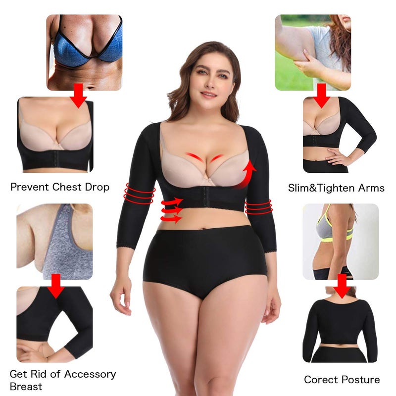 woahee Women's Arm Shaper Plus Size Arm Faja Compression Sleeve Garment Post Surgical Arm Shapewear Black Small - Image 2